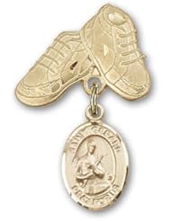14K Gold Baby Badge with St. Gerard Charm and Baby Boots Pin