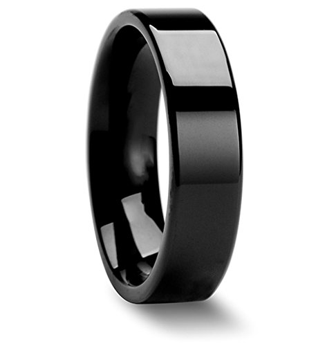 TIGRADE 6mm Tungsten Plated Black Flat Plain High Polish Engagement Band Ring Comfort Fit