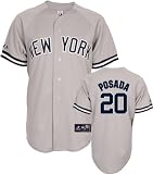 MLB Youth New York Yankees Jorge Posada Road Gray Short Sleeve 6 Button Synthetic Replica Baseball Jersey Spring 2011  (Road Gray, Small)