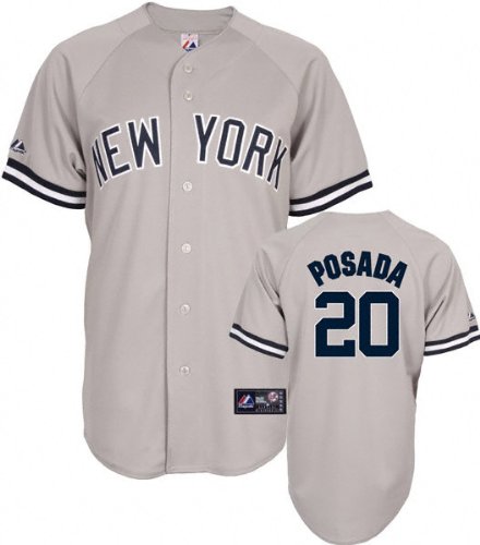 MLB Youth New York Yankees Jorge Posada Road Gray Short Sleeve 6 Button Synthetic Replica Baseball Jersey Spring 2011  (Road Gray, Small)