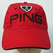 Brand New PING Embroidered 100% Cotton Golf Cap Crimson Red with Black Letters and Red Trim