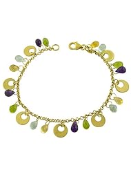14 Karat Yellow Gold Semi-precious Stones Charm Bracelet (7 Inch)