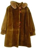 2052 Womens Sz 20W Mustard Color New Real Australian Shearing Sheared Lamb Fur Classic Parka 3/4 Half Coat Fox Fur Trim Button Off Hood Button Loop Front Closure Polyester Lining Inside Pocket Slash Outside Pocket