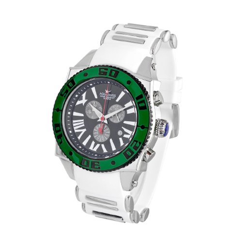 Aquaswiss Chronograph Swiss Quartz Large 50 MM Watch Black Dial Stainless Steel Green Bezel Day Date #62XG0122 Aquaswiss Chronograph Swiss Quartz Large 50 MM Watch Black Dial Stainless Steel Green Bezel Day Date #62XG0122