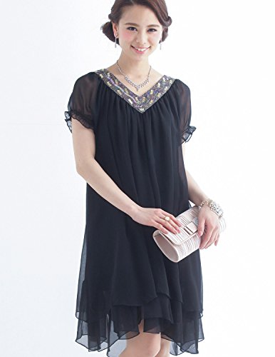 (プールヴー) PourVousワンピース ドレス パーティードレス フォーマルドレス ミセス フォーマルワンピース お呼ばれ 結婚式 二次会 披露宴 大きい 大きいサイズ 半袖 膝丈 Aライン シフォン 1344