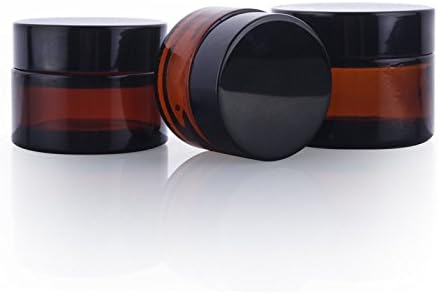 2 Pack of Empty Glass 2 oz Amber Jars with Aluminum Black Caps