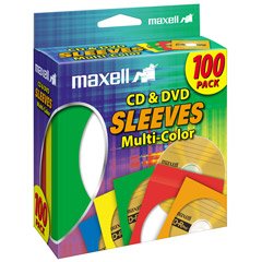 Maxell CD-403 Multi-Color CD/DVD Sleeves, 100 Pack