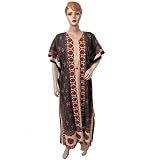 BlackCreamPrintedKimonoSleevesCottonCaftanKaftanNightWear