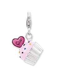 Sterling Silver Enameled 3-D Cupcake and Heart w/Lobster Clasp Charm