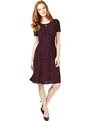 Heart Print Fit & Flare Ruched Tea Dress