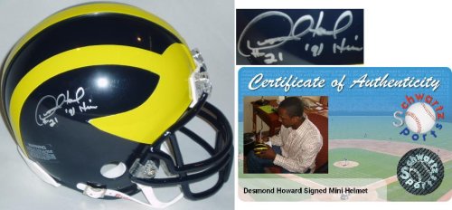 Desmond Howard Signed Michigan Mini Helmet w/Heisman'91