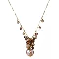 14K Gold Over Silver Garnet and Pearl Cluster Necklace