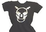 Fender Custom Shop Gals Horny Skull Guitar Top, wicked cool Female Rocker Black T Shirt with Foiled Guitar Horny Skull Design