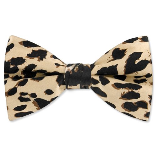 Men's Silk Leopard Print Pretied Bowtie by Wild Ties in Tan/Taupe