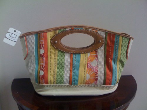New Authentic Fossil Canvas Patchwork Tote Cordova Handle