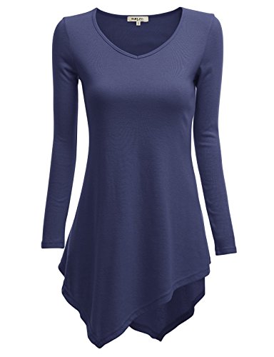 Doublju Womens Long Sleeve V-Neck Handkerchief Longline Tunic Blouse Top POPVIOLET LARGE