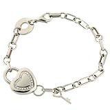 Stainless Steel 316 CZ Diamond Heart Charm Bracelet Polished Finish by Bucasi