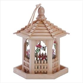 STAINED GLASS GAZEBO BIRDFEEDER HANGING BIRD FEEDER
