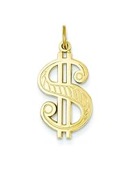 14K Yellow Gold Dollar Sign Charm Money Symbol Pendant