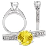 *18k cultured 6.5mm round yellow sapphire color #3 cathedral style engagement ring *18k cultured 6.5mm round yellow sapphire color #3 cathedral style engagement ring