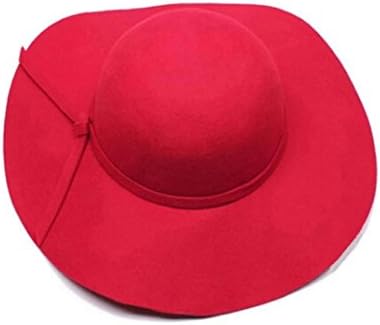 [Stylish Wool Hat] Pacoco Women Girls Wool Wide Brim Felt Bowler Fedora Hat Lady Floppy Cloche HOT (Red)