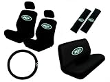 11 Piece NFL Auto Interior Gift Set - New York Jets - A Set of 2 Seat Covers, 1 Rear Bench Cover, 1 Steering Wheel, and A Set of 2 Seat Belt Pads