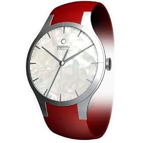 Obaku Harmony Womens Titan Glass Watch - Red Band / Pearl Face - V100LCWRRS-012