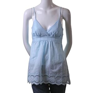 Buy 21 Eyelet Floral Detail Empire Waist Tie Back Spaghetti Strap Woven Blouse Top Light Blue by 21