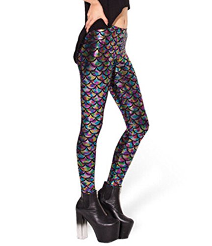Fly Feeling Women's Mermaid Fish Scale Printing Full Length Leggings