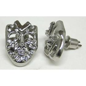 Comedy Tragedy Mask Rhinestone Stud Earrings Acting