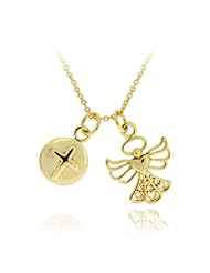 18K Gold over Sterling Silver Cross and Angel Religious Charm Pendants