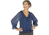 Petite Bay Studio Career Print Smocked Ruffle Blouse