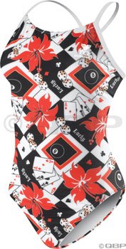 TYR Lucky Microback Swimsuit: White/Black/Red; Size 30