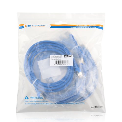 Cable Matters 5 Pack, Cat6a Snagless Shielded (SSTP/SFTP) Ethernet Patch Cable in Blue 7 Feet