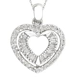 14K White Gold Heart 0.50Ct Heart Diamond Pendant With Chain