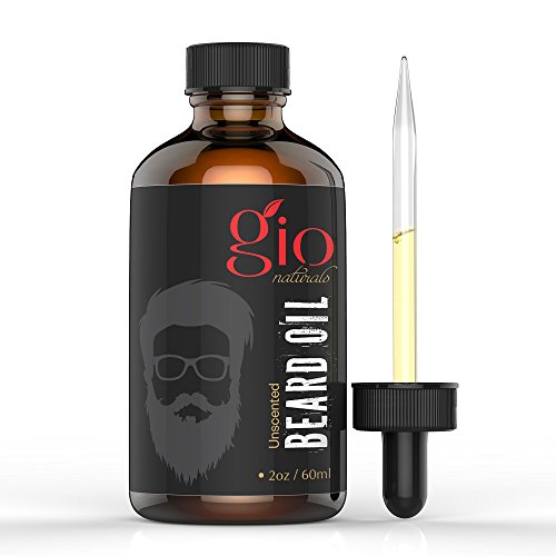 Gio Naturals Unscented Beard Oil & Leave-In Conditioner 2 oz- 100% Pure & Natural - Best for Beard & Mustache Grooming & Growth - Moisturizes Beard Hair and Skin, Eliminates Itching and Dandruff.