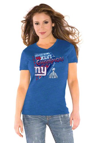 New York Giants Women's Royal Super Bowl XLVI Champions V-Neck Tri-Blend Tee by Alyssa Milano