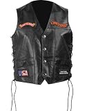 Solid Leather Motorcycle Blacj Vest with 9 Biker Patches