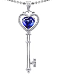 Candygem 14k Gold Key to my Heart Love Key Pendant with Created Sapphire and ...