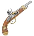 1806 Napoleonic Flintlock Pistol - Wood and Metal Replica Gun with Antiqued Brass / Silver Tone Metal Parts Covered with Elaborate Designs