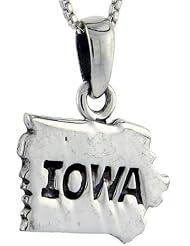 Sterling Silver Iowa State Map Pendant, 3/4 inch tall