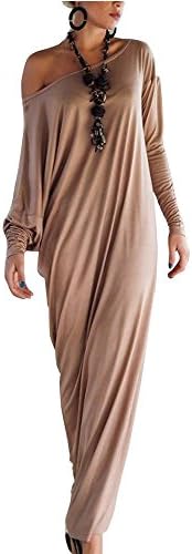 HelloPretty Women Plus Size strapless Irregular Long Sleeve Party Evening Maxi Loose Dress (8, Champagne)