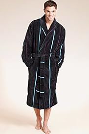 Luxury Pure Cotton Striped Velour Dressing Gown