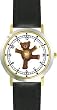 Teddy Bear (Happy Face) Dancing - Bear - JP Animal - WATCHBUDDY&reg; DELUXE TWO-TONE THEME WATCH - Arabic Numbers - Black Leather Strap-Size-Women's Size-Small