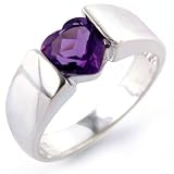Sterling Silver Genuine Heart Shaped Amethyst Silver Ring size 5