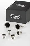 Tuxedo Cufflinks and Studs - Black Circular Onyx with Striated Octagon Edge