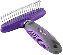 Rounded Blade Undercoat Dematting Comb/Rake by Hertzko - Long Blades with Safety Round Ends - Great for Cutting and Removing Dead, Matted, or Knotted Hair from Cats & Dogs
