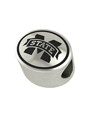 Mississippi State Bulldogs Collegiate Bead Fits Most Pandora Style Bracelets Including Pandora, Chamilia, Biagi, Zable, Troll and More. High Quality Bead in Stock for Immediate Shipping