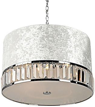 120W Modern Drum Pendant Light with 3 Lights and Silver Fabric Shade in Crystal Decor