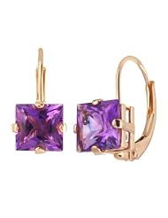 10k Yellow Gold Princess Cut Leverback Earrings